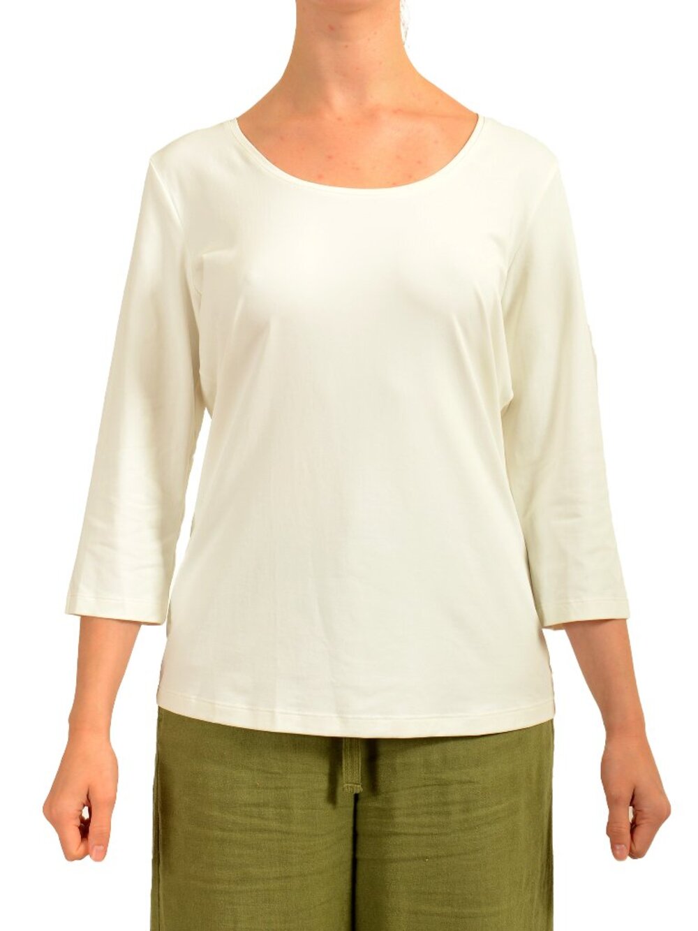 Hugo Boss Women's "E4967" White 3/4 Sleeve Boat Neck Basic T-Shirt US L IT 44
